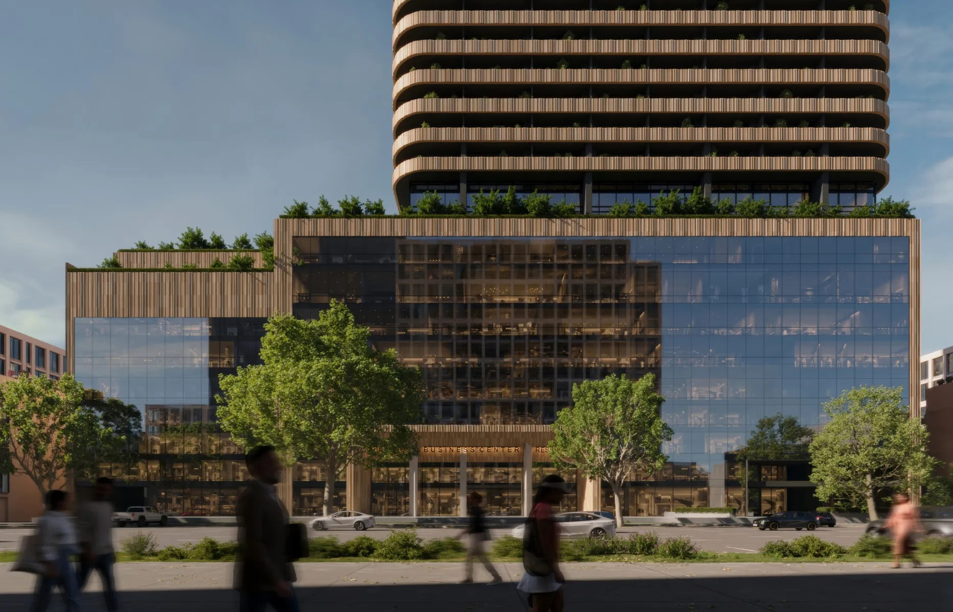 Gratte-ciel 36 étages à Saburtalo — 386 appartements + 7 penthouses, piscine, 2 000 m² d'espaces verts.