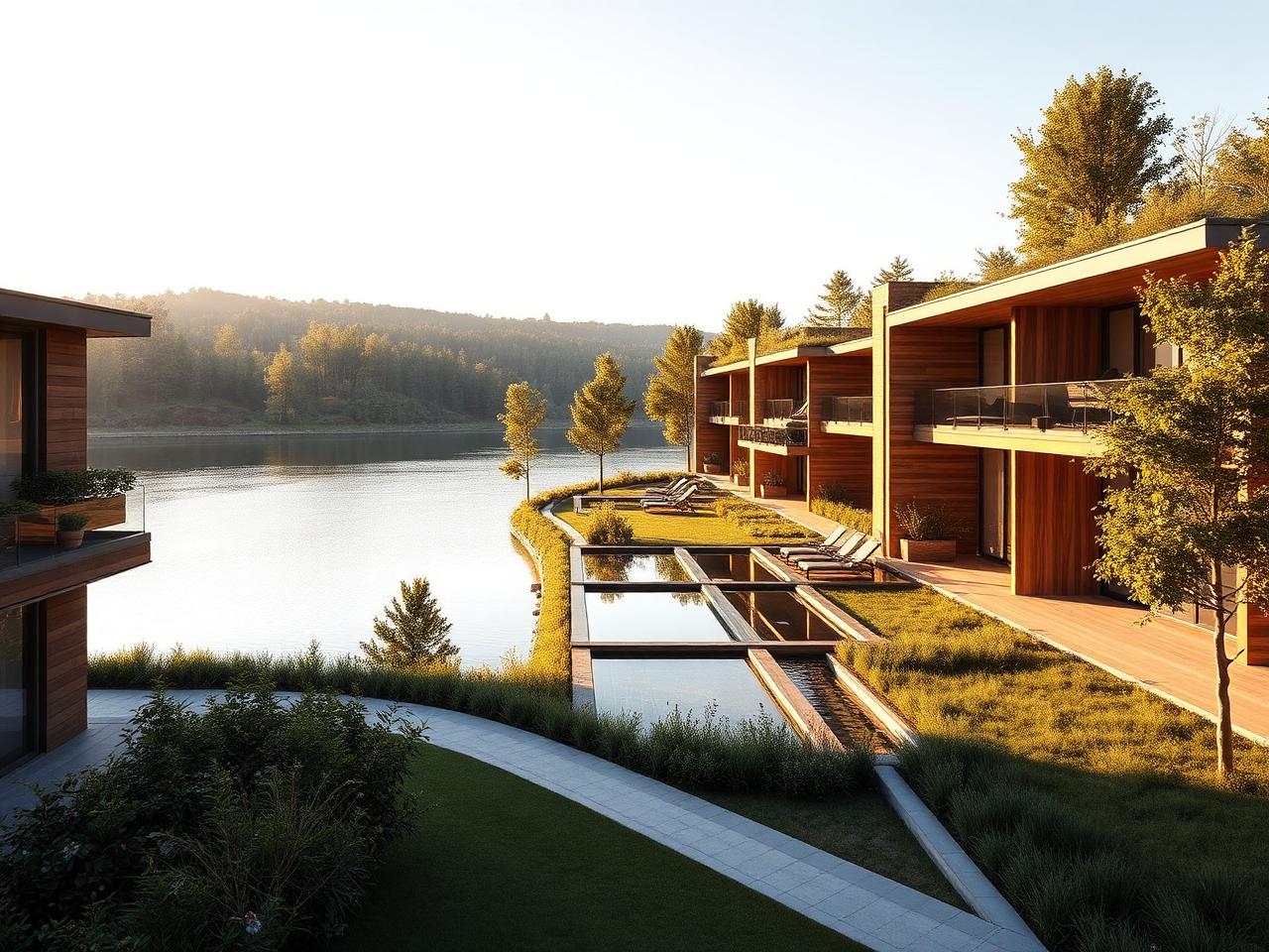 Complesso a bassa densità vicino al lago Lisi, 15.000 m² di spazi verdi.