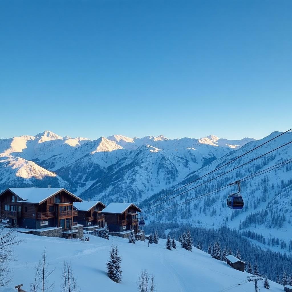 Gudauri ski resort in Georgia, chalets and Caucasus mountains